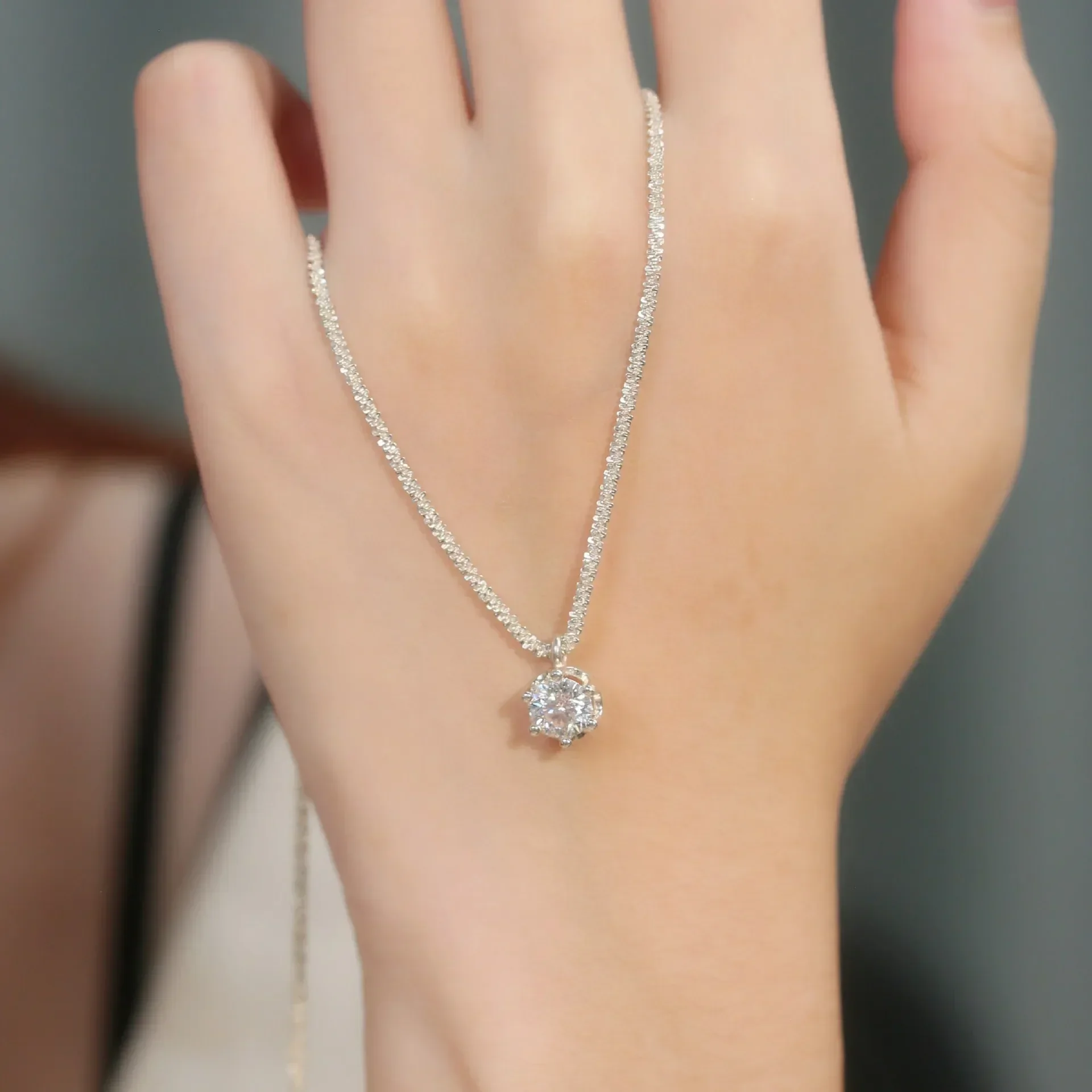 FEOBUR 1/2CT Sparkling Moissanite Diamond Necklace for Women Real S925 Silver Chains Pendant Female Wedding Trend Jewelry Gift - Image 3