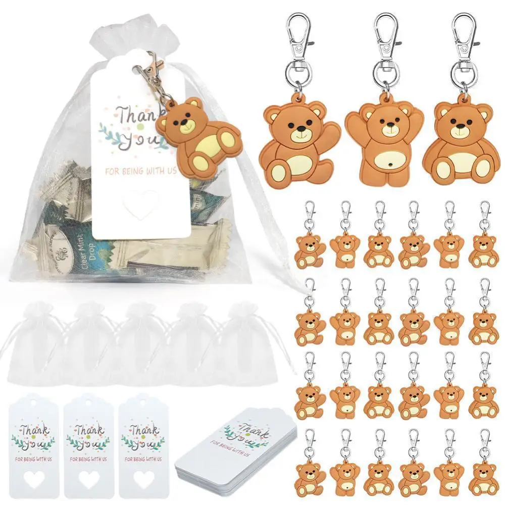 90 Sets Baby Shower Souvenirs Gift Bear Keychain with Organza Bag Thank You Kraft Tag for Guests Girl Boy Birthday Party Supply - Image 5