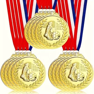 12pcs Gold Award Medal Zinc Alloy Round Winner Reward Football Competition Prizes Award Golden Medals for Souvenir Gift Sport