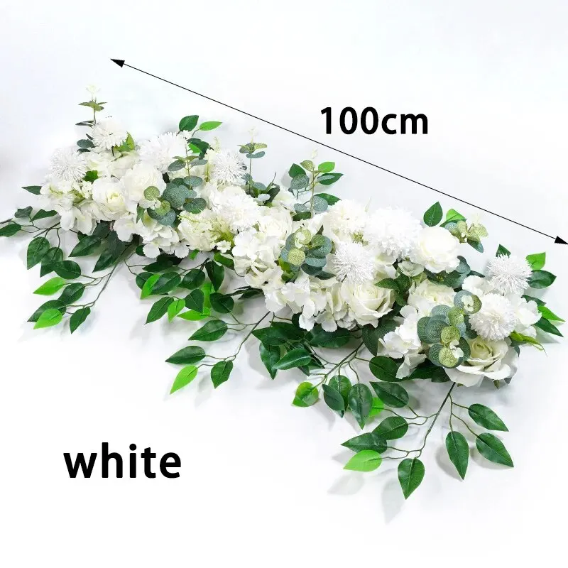 100cm Luxury White Rose Artificial Flower Row Wedding Table Centerpiece Flowers Backdrop Wall Arches Decor Party Stage Floral - Image 5