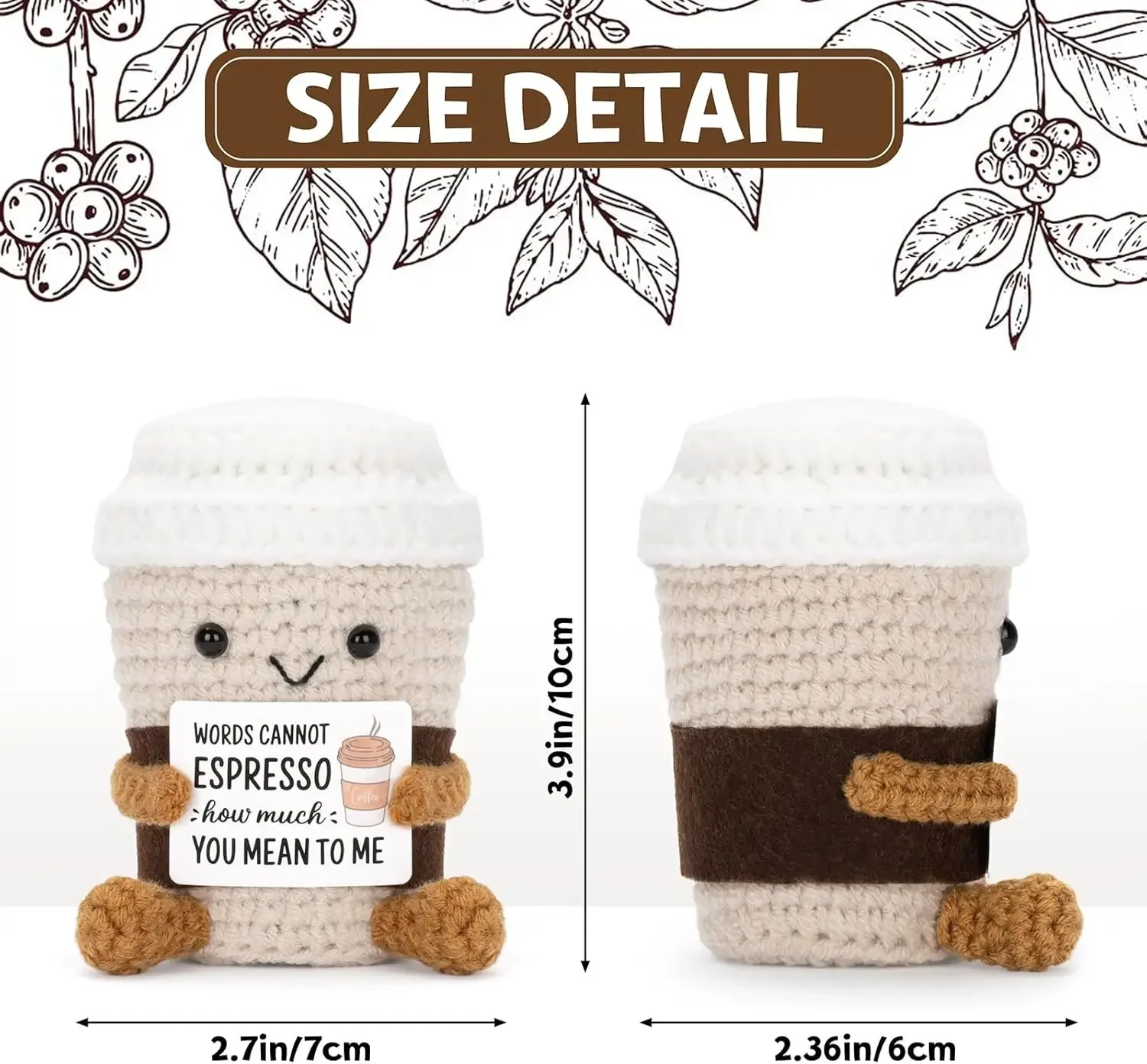 Funny Crochet Emotional Support Coffee Doll With Card Desktop Ornament Handmade Knitted Coffee Dolls Christmas Gifts Home Decor - Image 3