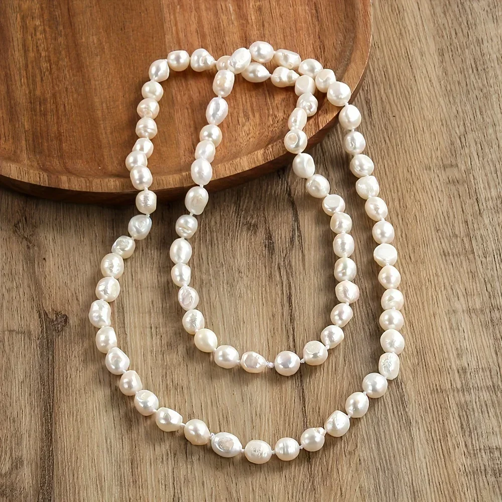 DAINASHI 8-9mm Baroque Natural Freshwater Pearl Necklaces for Women 86cm Long Sweater Necklaces Jewelry Gift Wholesale - Image 5