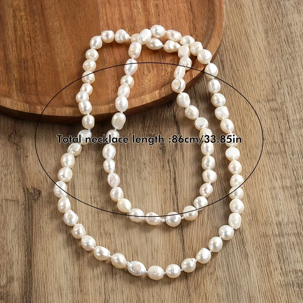 DAINASHI 8-9mm Baroque Natural Freshwater Pearl Necklaces for Women 86cm Long Sweater Necklaces Jewelry Gift Wholesale - Image 3
