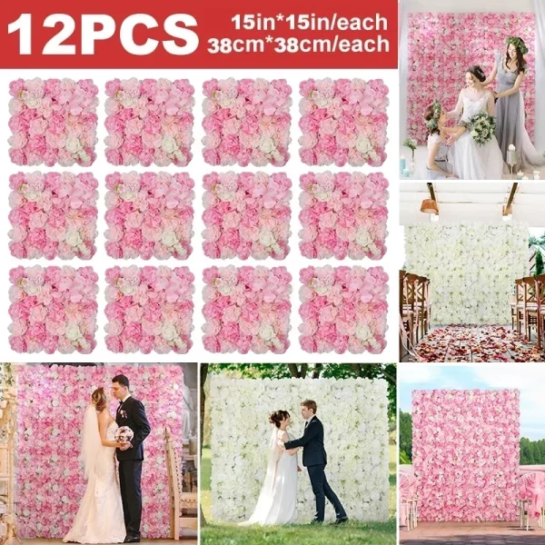 12PCS Artificial Flowers Roses Wall Panel 3D Flower Backdrop Faux Roses for Wall Party Wedding Bridal Shower Outdoor Decoration - Image 2