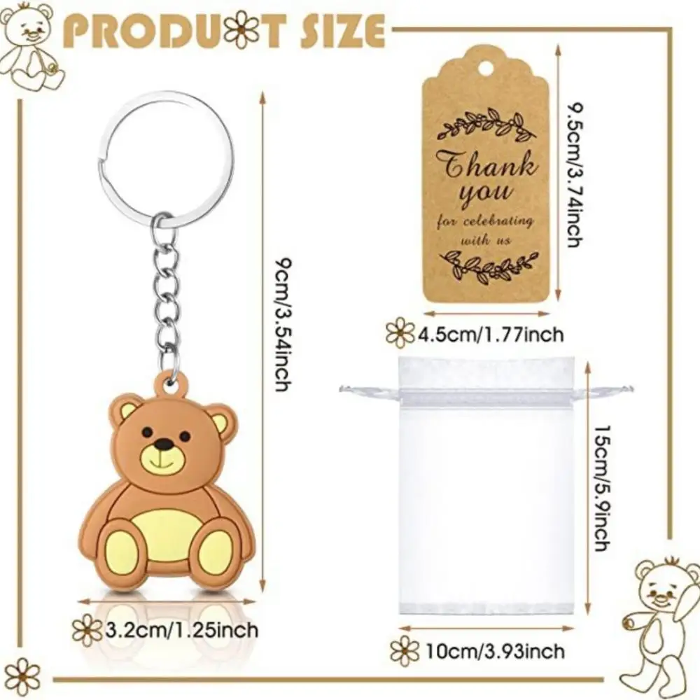 90 Sets Baby Shower Souvenirs Gift Bear Keychain with Organza Bag Thank You Kraft Tag for Guests Girl Boy Birthday Party Supply - Image 3