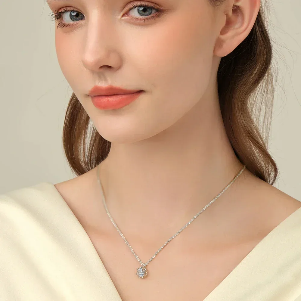 FEOBUR 1/2CT Sparkling Moissanite Diamond Necklace for Women Real S925 Silver Chains Pendant Female Wedding Trend Jewelry Gift - Image 5