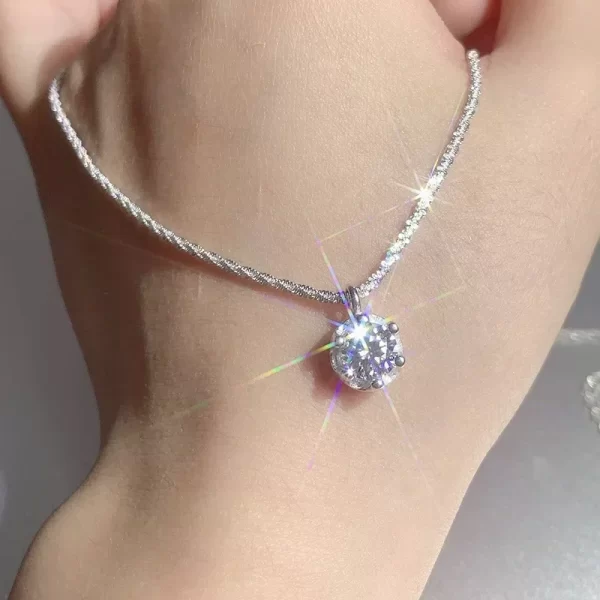 FEOBUR 1/2CT Sparkling Moissanite Diamond Necklace for Women Real S925 Silver Chains Pendant Female Wedding Trend Jewelry Gift - Image 2