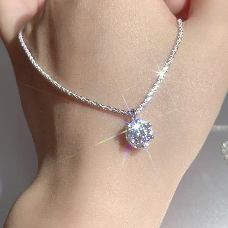 FEOBUR 1/2CT Sparkling Moissanite Diamond Necklace for Women Real S925 Silver Chains Pendant Female Wedding Trend Jewelry Gift - Image 2