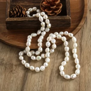 DAINASHI 8-9mm Baroque Natural Freshwater Pearl Necklaces for Women 86cm Long Sweater Necklaces Jewelry Gift Wholesale