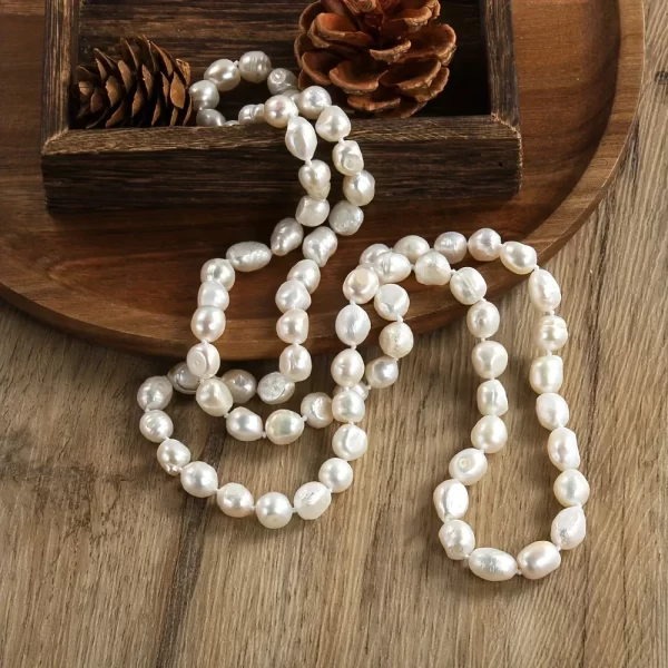 DAINASHI 8-9mm Baroque Natural Freshwater Pearl Necklaces for Women 86cm Long Sweater Necklaces Jewelry Gift Wholesale