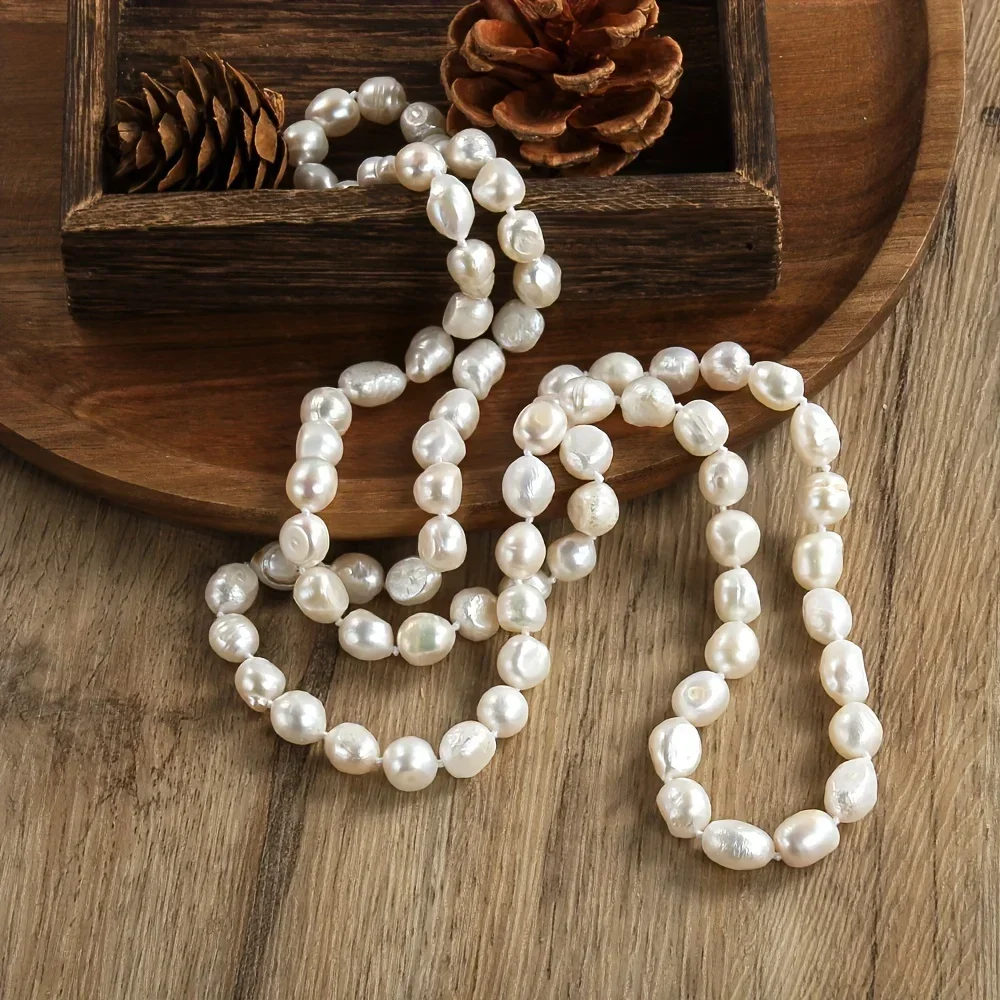 DAINASHI 8-9mm Baroque Natural Freshwater Pearl Necklaces for Women 86cm Long Sweater Necklaces Jewelry Gift Wholesale