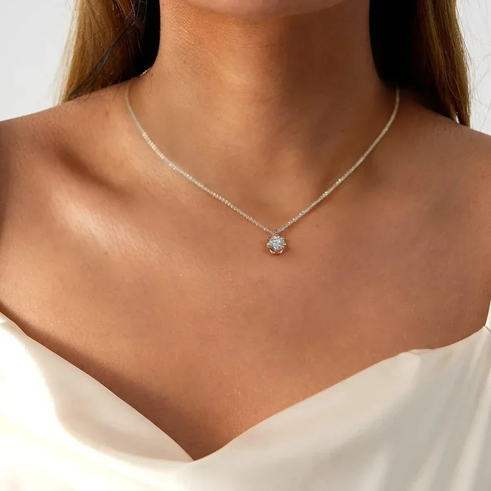 FEOBUR 1/2CT Sparkling Moissanite Diamond Necklace for Women Real S925 Silver Chains Pendant Female Wedding Trend Jewelry Gift - Image 4
