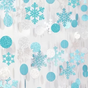52Ft SnowflakeSnow TealSilver Christmas Party Decoration Garland for Winter Wonderland Theme: Turquoise White Paper Streamers I