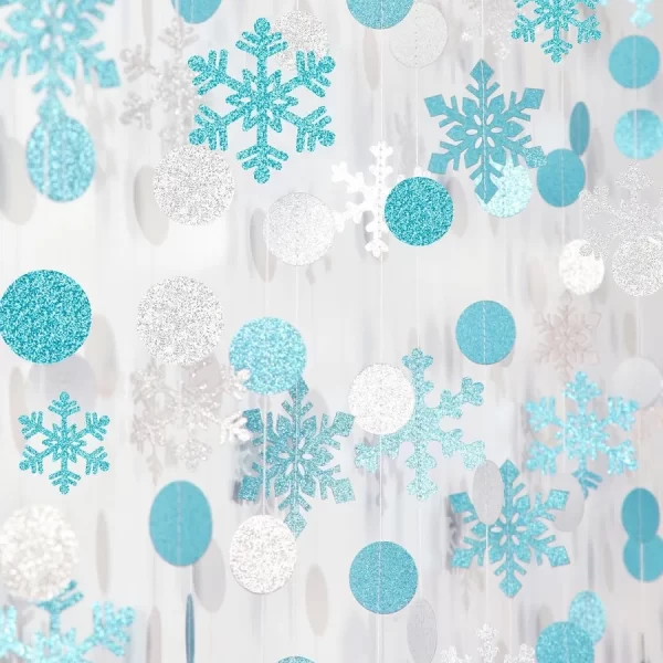 52Ft SnowflakeSnow TealSilver Christmas Party Decoration Garland for Winter Wonderland Theme: Turquoise White Paper Streamers I