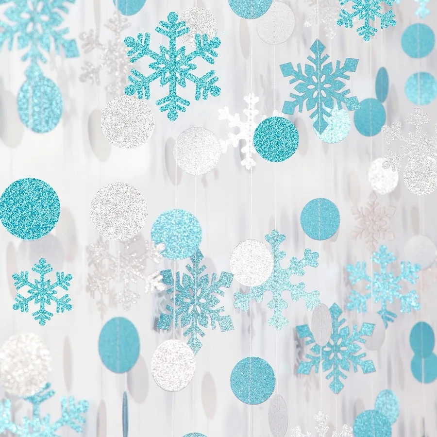 52Ft SnowflakeSnow TealSilver Christmas Party Decoration Garland for Winter Wonderland Theme: Turquoise White Paper Streamers I