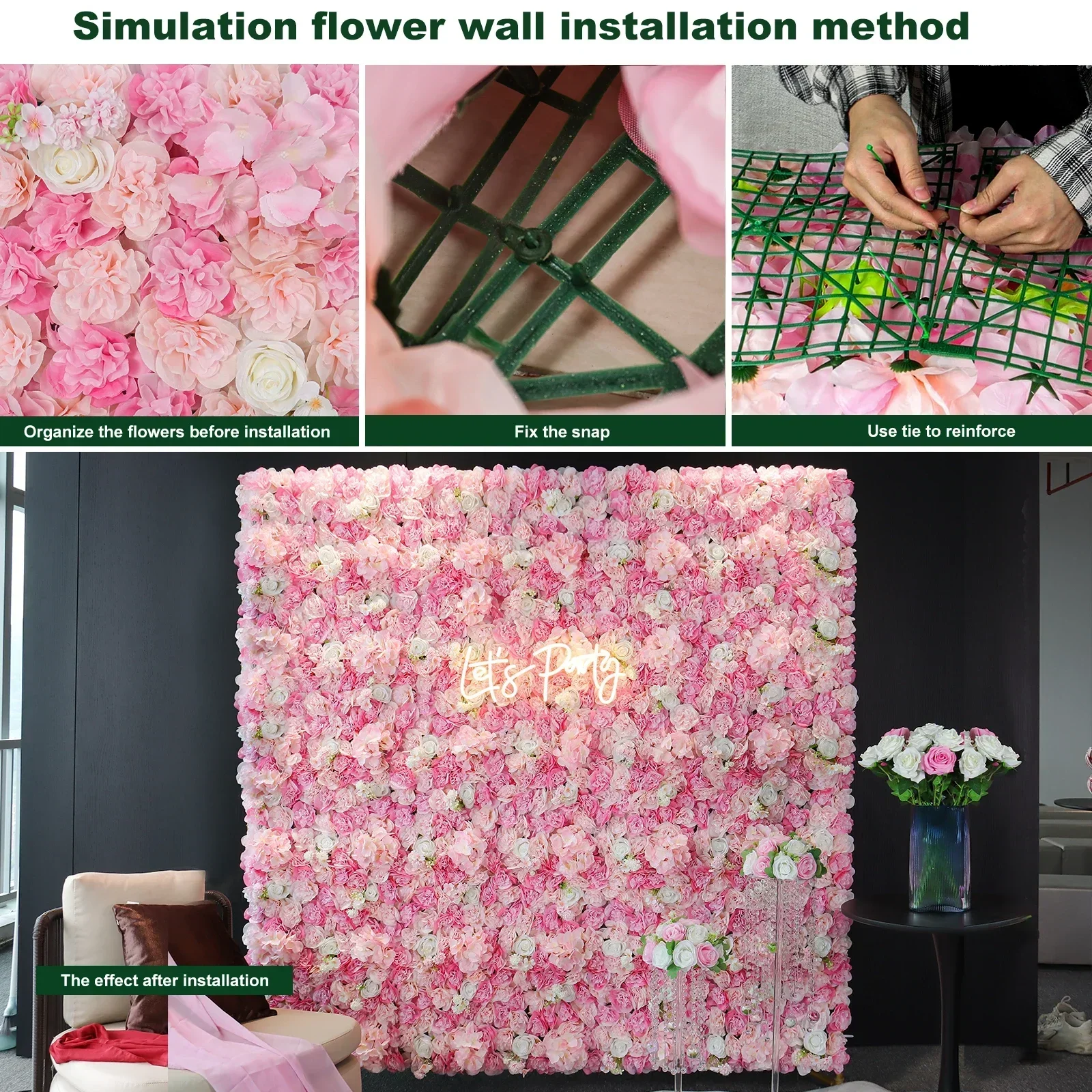 12PCS Artificial Flowers Roses Wall Panel 3D Flower Backdrop Faux Roses for Wall Party Wedding Bridal Shower Outdoor Decoration - Image 3