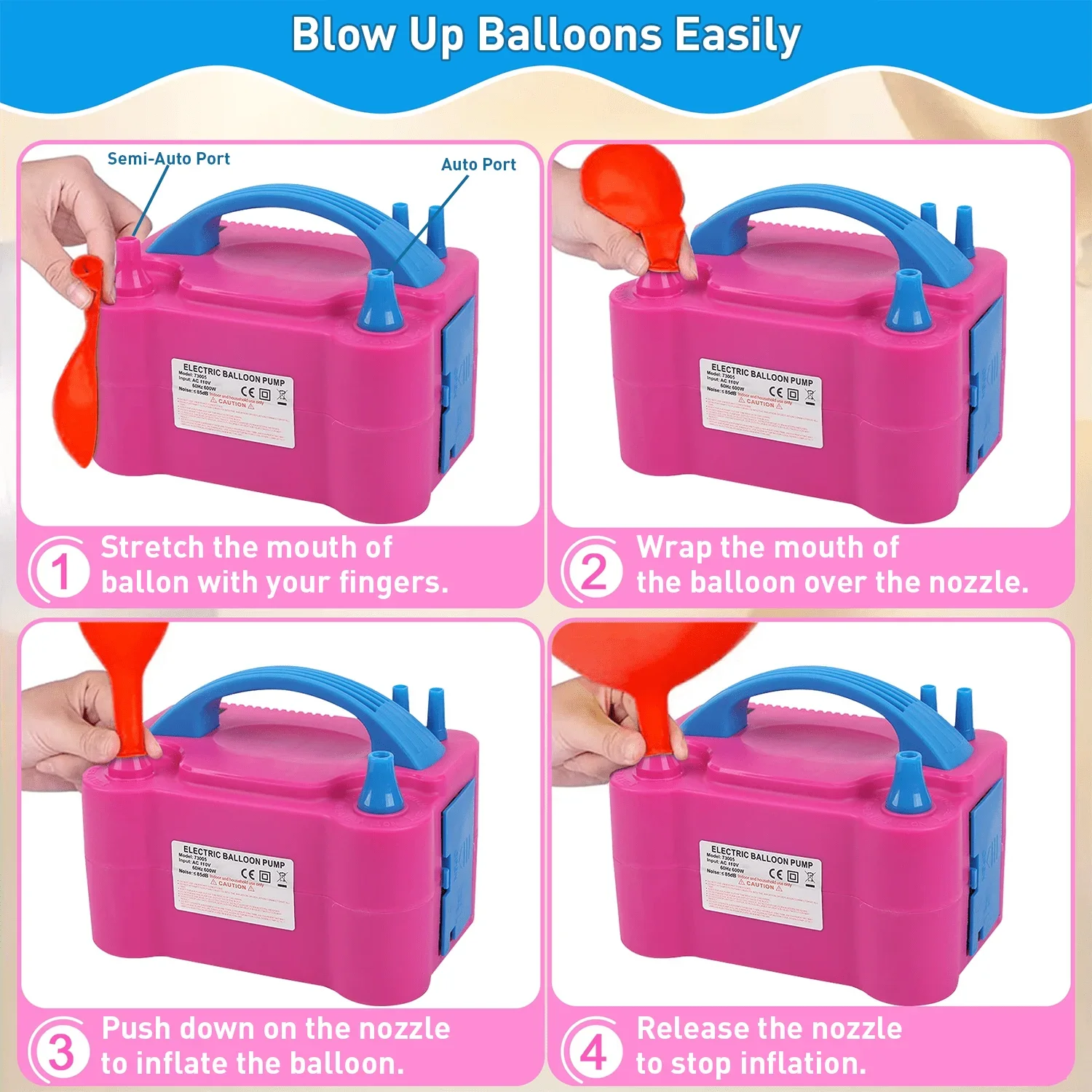 Double Nozzle Electric Balloon Inflation Pump, 600W Portable Balloon Pump for All Balloon Arch Party Birthday Wedding Decoration - Image 2
