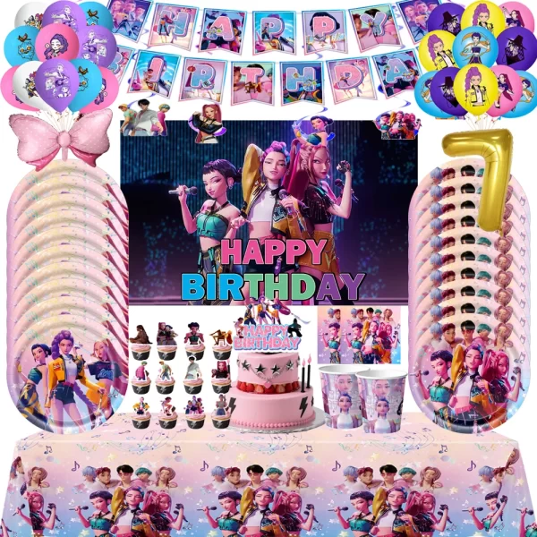 KPop Demon Hunters Theme Birthday Party Decoration Tableware Balloons Cup Plate Banner Kid Party Girls Baby Shower Supplies - Image 4
