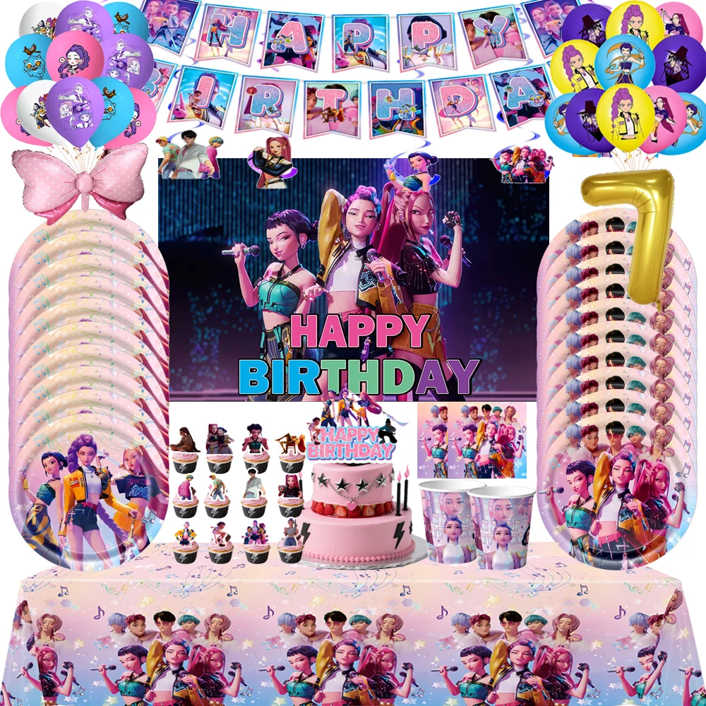 KPop Demon Hunters Theme Birthday Party Decoration Tableware Balloons Cup Plate Banner Kid Party Girls Baby Shower Supplies - Image 4
