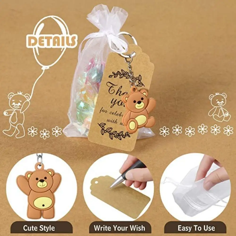90 Sets Baby Shower Souvenirs Gift Bear Keychain with Organza Bag Thank You Kraft Tag for Guests Girl Boy Birthday Party Supply - Image 2