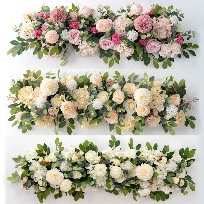 100cm Luxury White Rose Artificial Flower Row Wedding Table Centerpiece Flowers Backdrop Wall Arches Decor Party Stage Floral - Image 3